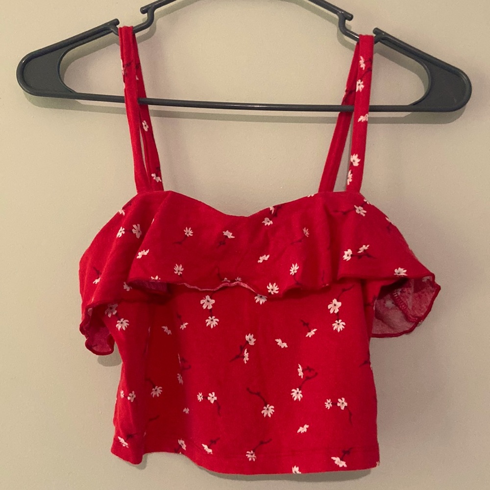 ME to WE Red Floral Crop Top with Daisy Pattern